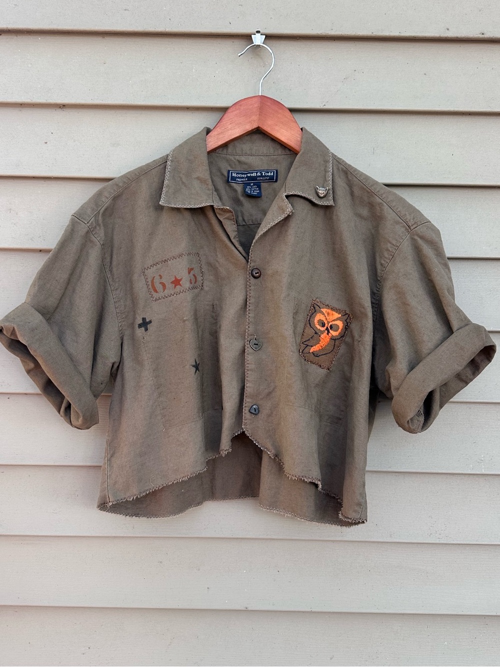 Linen blend cropped shirt upcycled